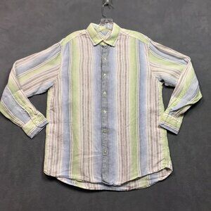 Tommy Bahama Shirt 100% Linen Mens Medium Long Sleeve Striped Colorful